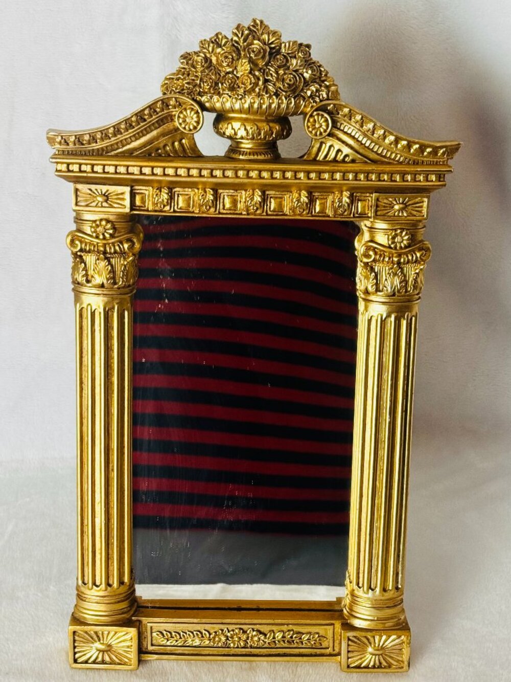 Vtg Roman Columned Table Top Vanity Mirror 11" Gilt Gold Tone Resin Wall Decor